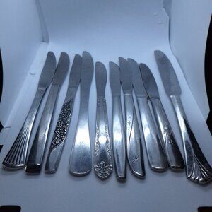 MIXED LOT OF 10 VINTAGE MCM STAINLESS FLATWARE TABLE/DINNER KNIVES‎